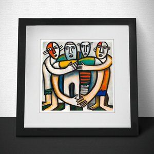 Original Oil Painting on Canvas 12 x 12 Black Frame Expressionist Modern (print)